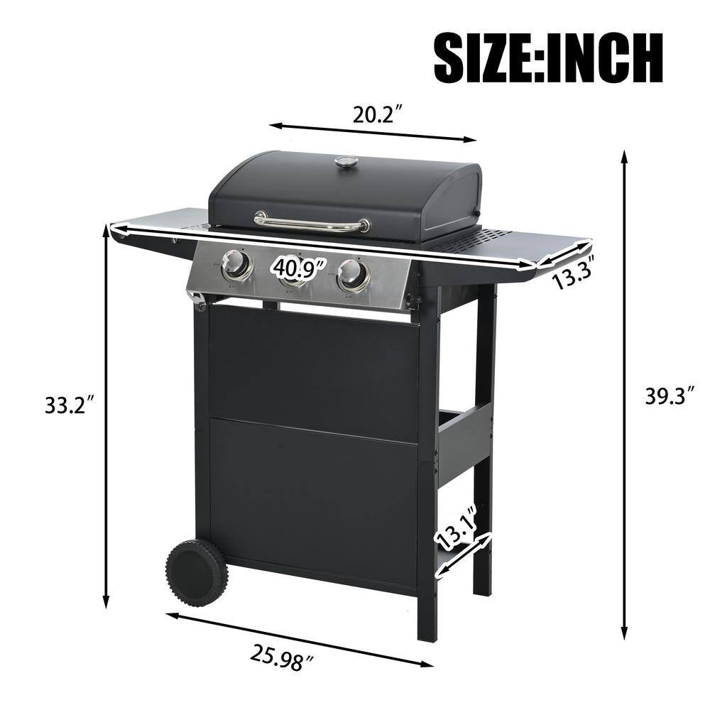 3-Burner Portable Propane Gas Grill, Stainless Steel BBQ, Black (Cesicia) - Dimensions